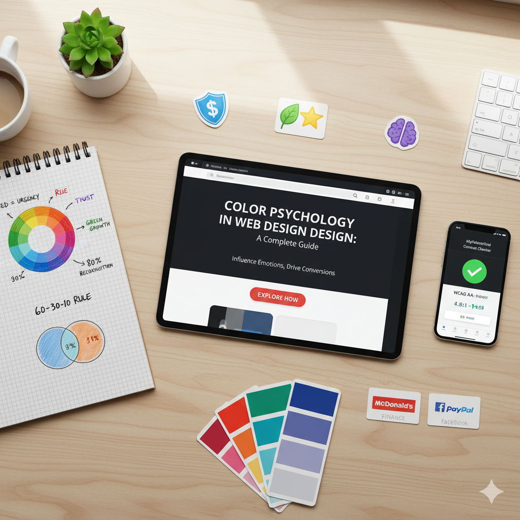 Designer reviewing color swatches with emotion icons
