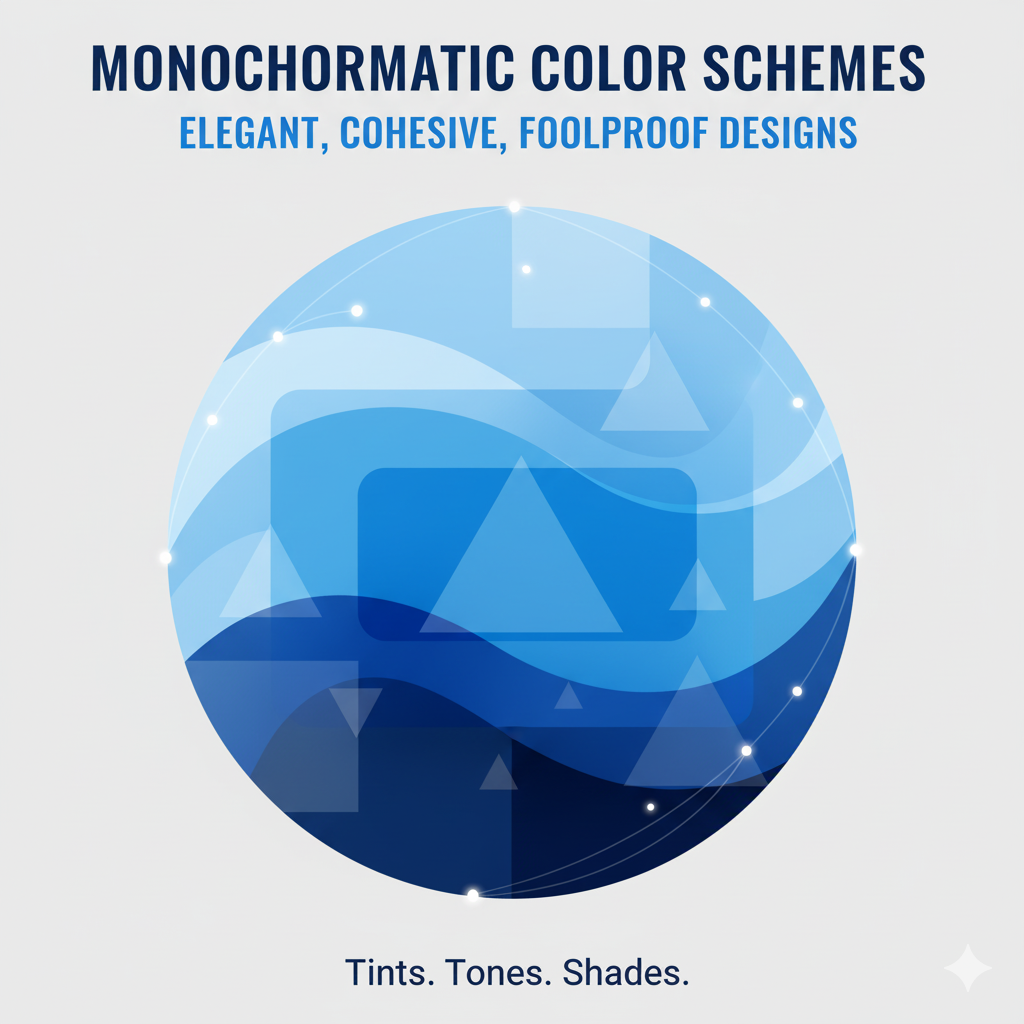 Monochromatic blue palette with gradients and UI components